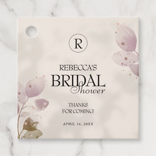 ほこりっぽいミュート赤面ピンクフローラブライダルシャワー フェイバータグ (正面)