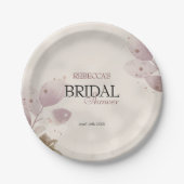 ほこりっぽいミュート赤面ピンクフローラブライダルシャワー ペーパープレート (正面)
