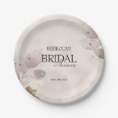 ほこりっぽいミュート赤面ピンクフローラブライダルシャワー ペーパープレート (正面)