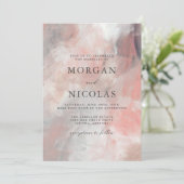 ほこりっぽいモダンコーラル抽象芸術ブラシストロ結婚ーク 招待状 (スタンド正面)