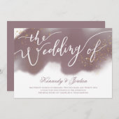 ほこりっぽいモダンバラピンクと金ゴールドスクリプ結婚ト 招待状 (正面/裏面)