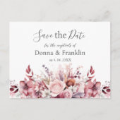 ほこりっぽいモダンバラピンクの結婚式の日付を保存 ポストカード (正面)