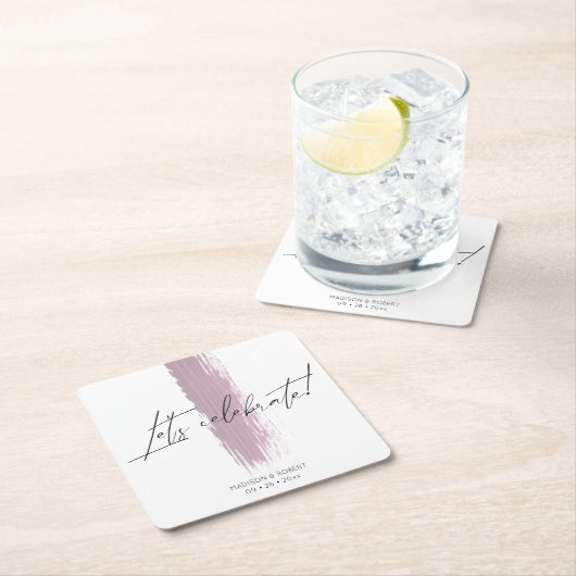 ほこりっぽいモダンバラブラシストローク結婚式パーティー スクエアペーパーコースター (インサイチュ)