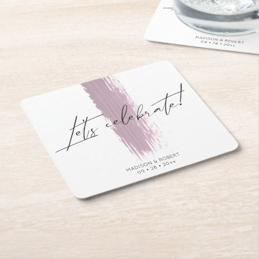 ほこりっぽいモダンバラブラシストローク結婚式パーティー スクエアペーパーコースター (アングル)