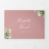 ほこりっぽいモダンバラ植物緑の結婚写真 三つ折り招待状 (カバー)