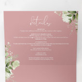 ほこりっぽいモダンバラ植物緑の結婚写真 三つ折り招待状 (内部最初)