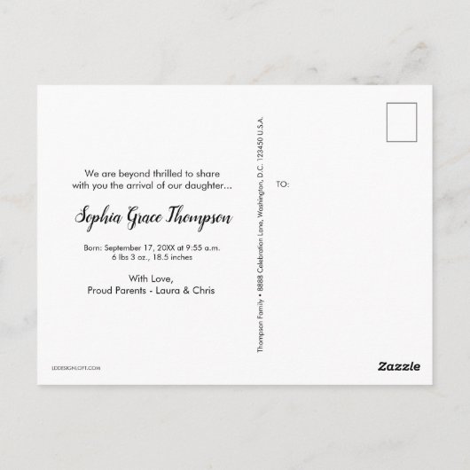 ほこりっぽいモダンピンクのスクリプト名ベビーガールの写真 ポストカード (裏面)