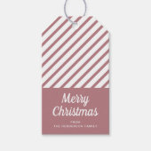 ほこりっぽいモダンピンクのストライプクリスマス ギフトタグ (正面)