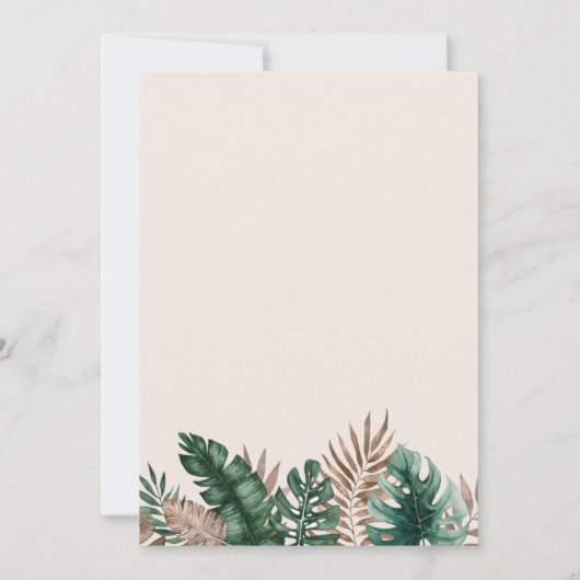 ほこりっぽいモダンピンクのトロピカルウォーター結婚カラー 招待状 (裏面)