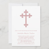 ほこりっぽいモダンピンクの十字洗礼 招待状 (正面)
