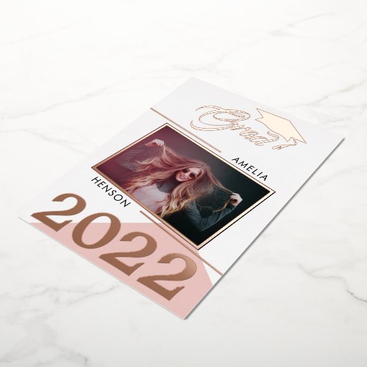 ほこりっぽいモダンピンクの卒業生2写真卒業 箔招待状 (回転した状態)