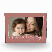 ほこりっぽいモダンピンクの台本ハッピーファースト・マザー・デー フォトブロック (正面)