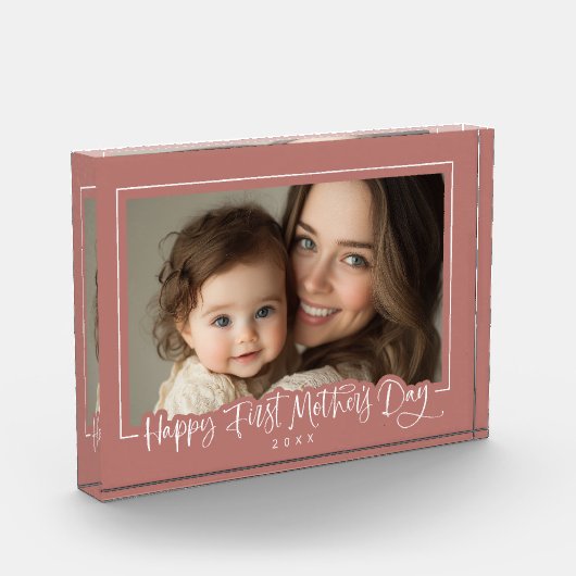 ほこりっぽいモダンピンクの台本ハッピーファースト・マザー・デー フォトブロック (左)
