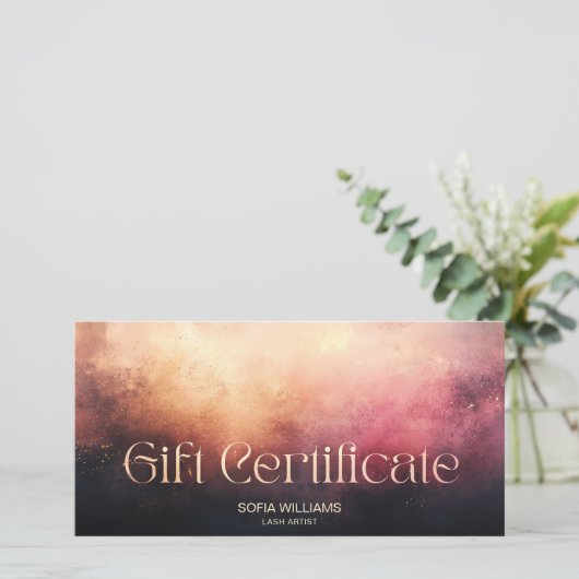 ほこりっぽいモダンピンクの証明書ギフトカード (スタンド正面)