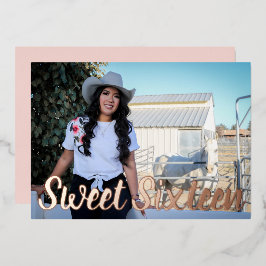 ほこりっぽいモダンピンクローズ金ゴールドSweet sixteen 箔招待状