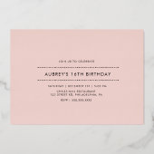 ほこりっぽいモダンピンクローズ金ゴールドSweet sixteen 箔招待状 (裏面)