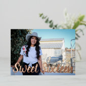 ほこりっぽいモダンピンクローズ金ゴールドSweet sixteen 箔招待状 (立ち正面)