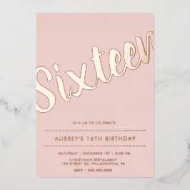 ほこりっぽいモダンピンクローズ金ゴールドSweet sixteen 箔招待状