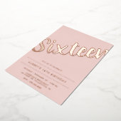 ほこりっぽいモダンピンクローズ金ゴールドSweet sixteen 箔招待状 (回転した状態)