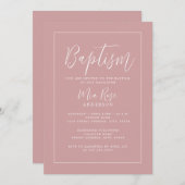 ほこりっぽいモダンピンク色の女の子の洗礼 招待状 (正面/裏面)