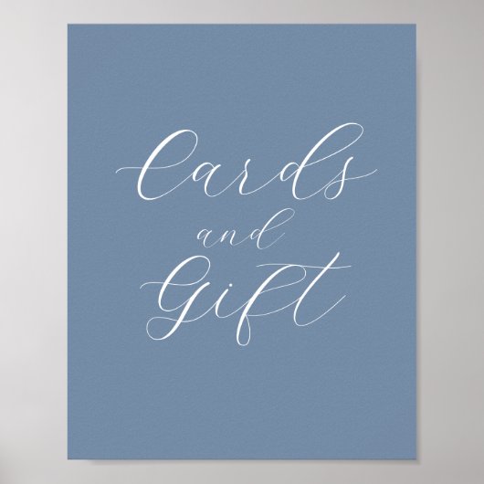 ほこりっぽいモダンブルーのウェディングカードとギフトサイン ポスター (正面)