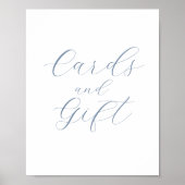 ほこりっぽいモダンブルーのウェディングカードとギフトサイン ポスター (正面)