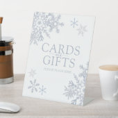 ほこりっぽいモダンブルースノーフレークのシャワーカードとギフト 台座サイン (インサイチュ)