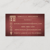 ほこりっぽいモダンワインレッド木材アーキテクト建築 名刺 (裏面)