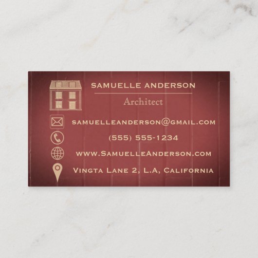 ほこりっぽいモダンワインレッド木材アーキテクト建築 名刺 (裏面)