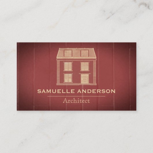 ほこりっぽいモダンワインレッド木材アーキテクト建築 名刺 (正面)
