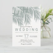 ほこりっぽいモダン緑のヤシの木の優雅な結婚式 招待状 (スタンド正面)