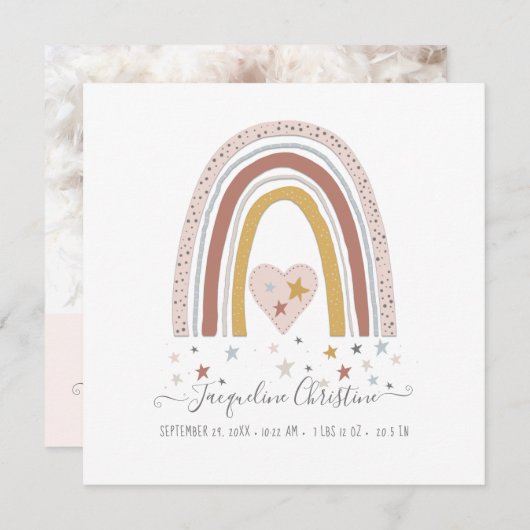 ほこりっぽいモダン赤面ミュート虹の女の子誕生写真 (正面/裏面)