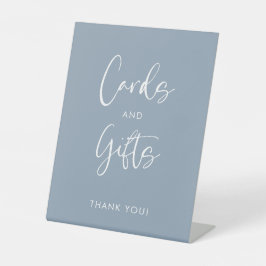 ほこりっぽいモダン青いウェディングカードとギフト 台座サイン