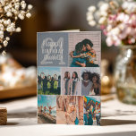 ほこりっぽいモダン青い写真コラージンググリッド21誕生日 カード<br><div class="desc">ダスティクールブの青い写真collage grid 21モダン birthdayは、あなたの友人の写真のお気に入りの8モダンを追加クールフォントタイポグラフィ。メッセージを追加する。</div>