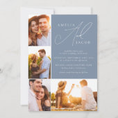 ほこりっぽいモダン青い写真QRコードすべて結婚の 招待状 (正面)