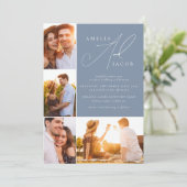 ほこりっぽいモダン青い写真QRコードすべて結婚の 招待状 (スタンド正面)