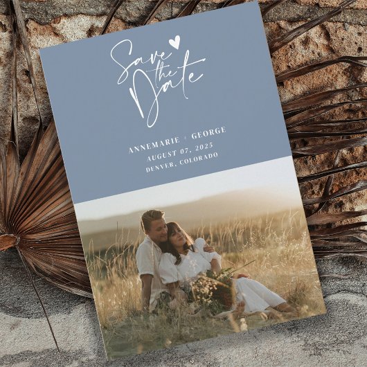 ほこりっぽいモダン青い書道台本の写真 セーブザデート