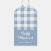 ほこりっぽいモダン青い格子縞のクリスマス ギフトタグ (正面)