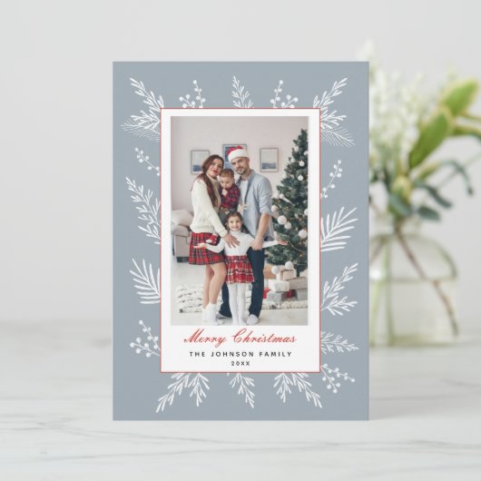 ほこりっぽいモダン青い植物体のクリスマス シーズンカード (スタンド正面)