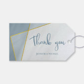 ほこりっぽいモダン青い金ゴールド結婚フレーム ギフトタグ (正面(横))