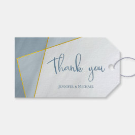 ほこりっぽいモダン青い金ゴールド結婚フレーム ギフトタグ