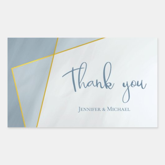 ほこりっぽいモダン青い金ゴールド結婚フレーム 長方形シール (正面)