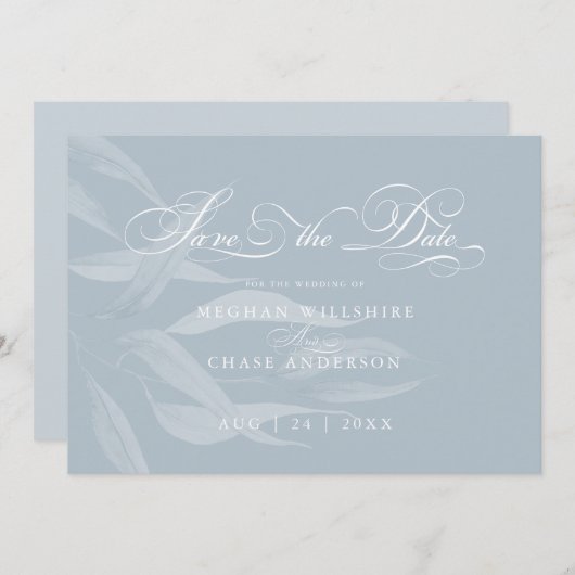 ほこりっぽいモダン青の白い葉 (正面/裏面)