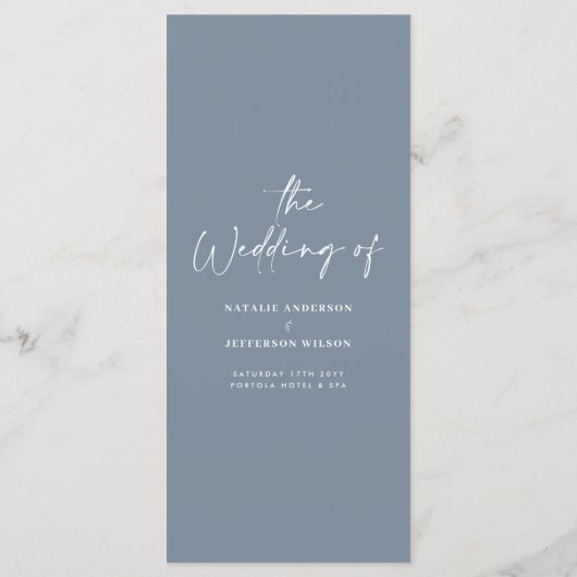 ほこりっぽいモダン青シンプルエレガントのSCRIPT 結婚's メニュー (裏面)