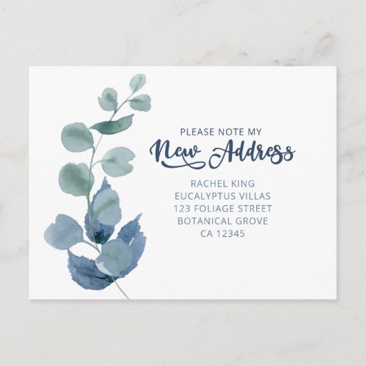 ほこりっぽいユーカリの水の色の葉の移動 案内ポストカード (正面)