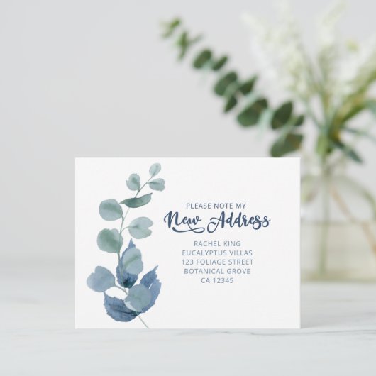 ほこりっぽいユーカリの水の色の葉の移動 案内ポストカード (スタンド正面)