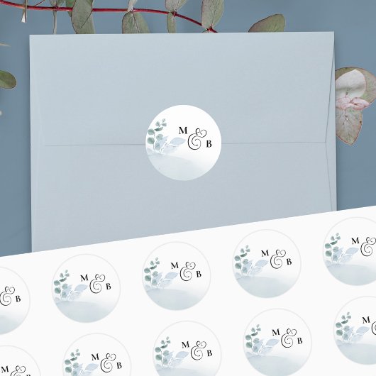 ほこりっぽいユーカリエレガントプモノグラムの結婚スの ラウンドシール