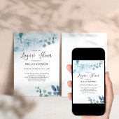 ほこりっぽいユーカリプトゥスブルーボタニカルランジェリーシャワー 招待状