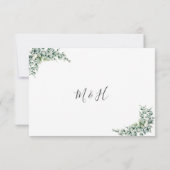 ほこりっぽいユーカリリースの緑結婚の葉 出欠カード (裏面)