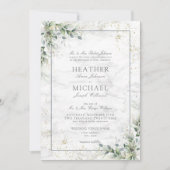 ほこりっぽいユーカリ植物性金ゴールド結婚グリーンリーI 招待状 (正面)